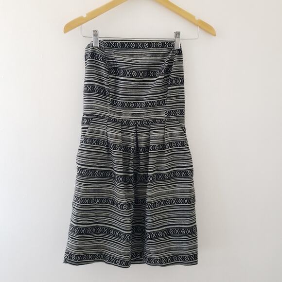 Ya Los Angeles Strapless Black & White Mini Dress Pockets Pleated Medium - Picture 5 of 8